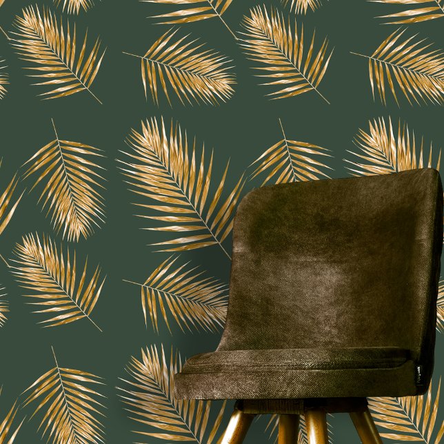 Luxurious Golden Palm Fronds on Deep Green Wallpaper (Creator Uploaded)