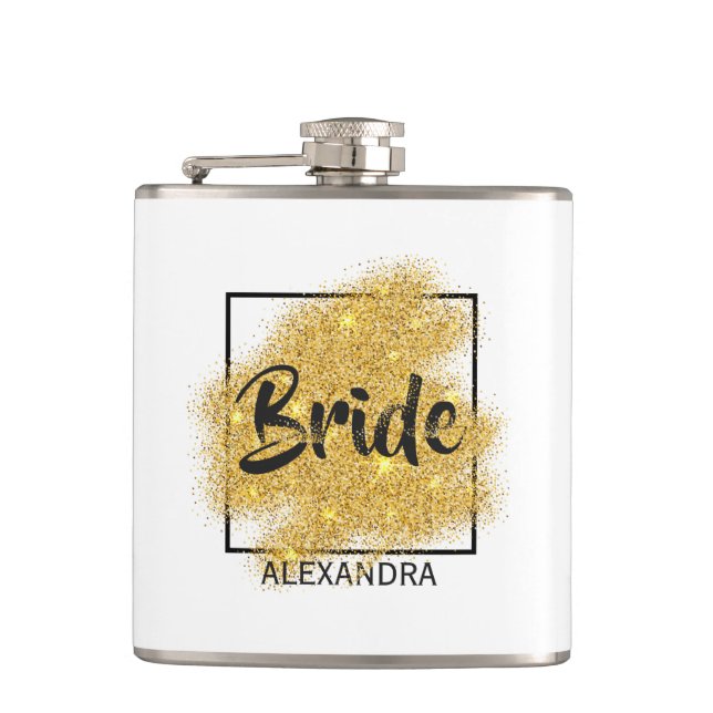 Luxurious golden particles bridal shower Flask (Front)
