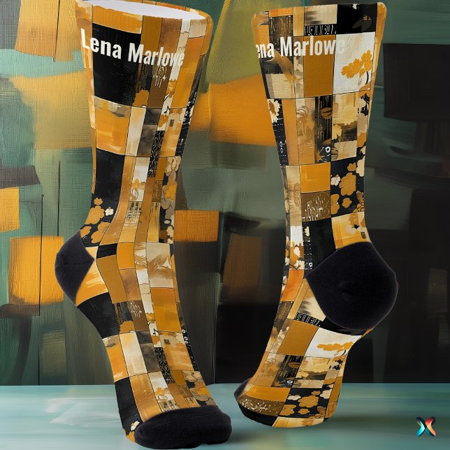 Luxurious Golden Patchwork customizable art  Socks (Creator Uploaded)