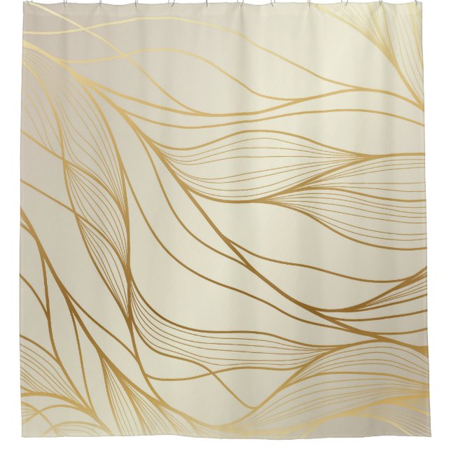 Luxurious Golden Waves: Premium Vintage Design Shower Curtain (Front)