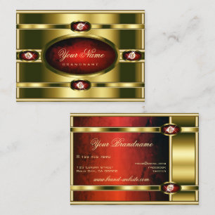 Luxurious Golden with Red Marble and Faux Diamonds Business Card