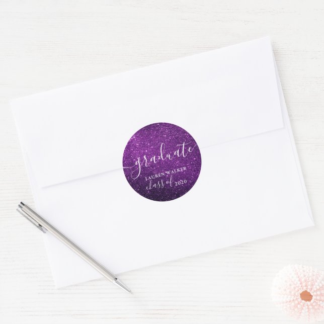 Luxurious Graduate Purple Glitter Monogram Sticker (Envelope)