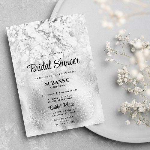 Luxurious gray white silver marble Bridal Shower Invitation