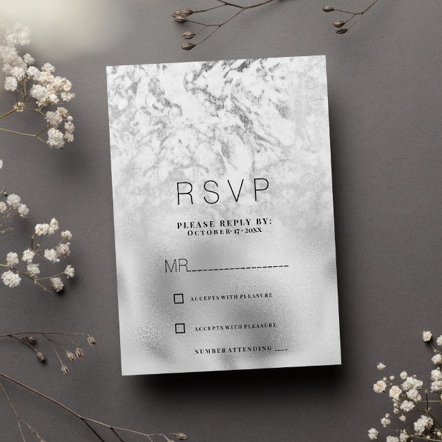 Luxurious gray white silver marble RSVP Invitation (Luxurious gray white silver marble RSVP)