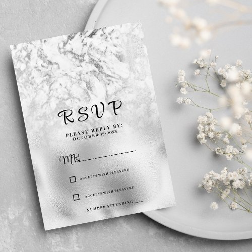 Luxurious gray white silver marble RSVP Invitation