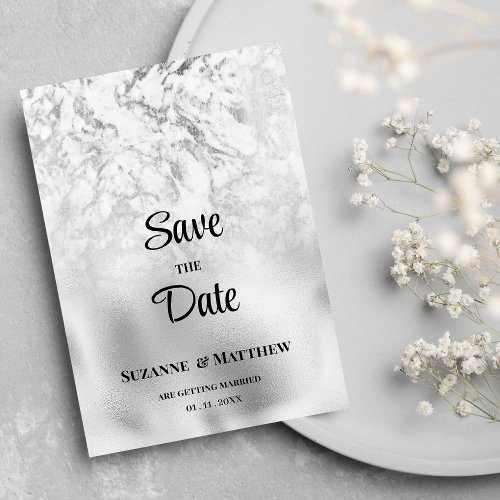Luxurious gray white silver marble Save the Date Invitation