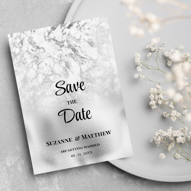 Luxurious gray white silver marble Save the Date Invitation (Luxurious gray white silver marble Save the Date)