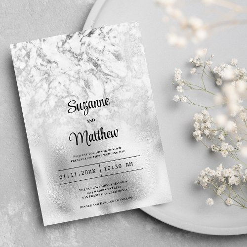 Luxurious gray white silver marble wedding invitation