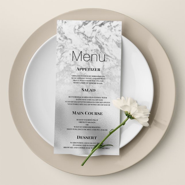 Luxurious gray white silver marble Wedding Menu (Luxurious gray white silver marble Wedding Menu)