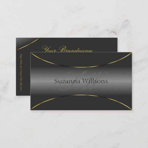 Luxurious Gray with Chic Gold Border and Monogram Business Card