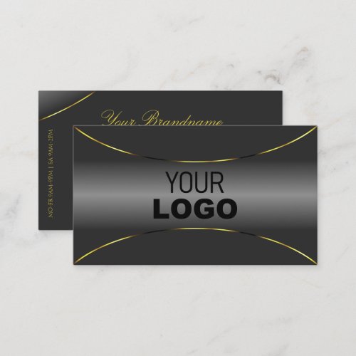 Luxurious Gray with Shimmery Gold Border and Logo Business Card