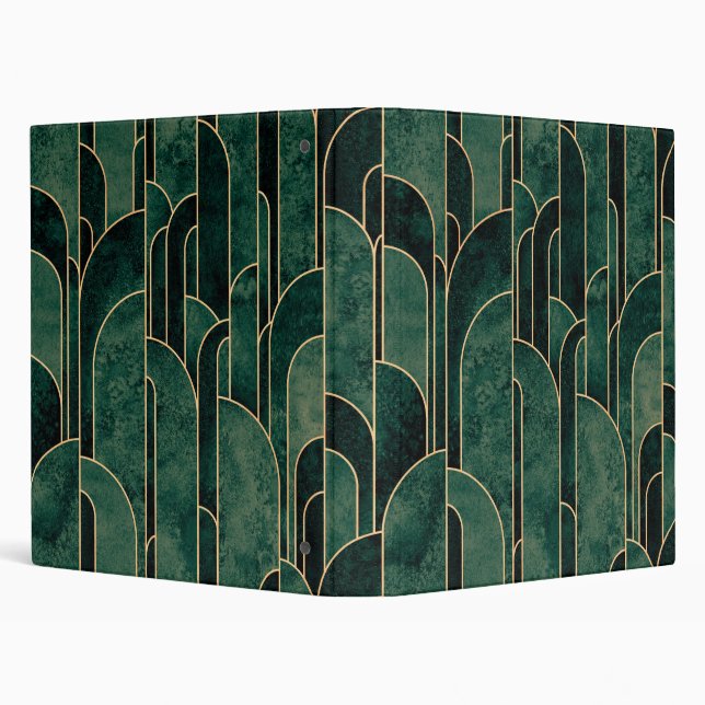 Luxurious Green and Gold Art Deco Pattern 3 Ring Binder (Background)