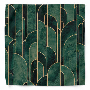 Luxurious Green and Gold Art Deco Pattern Bandana
