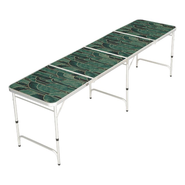 Luxurious Green and Gold Art Deco Pattern Beer Pong Table (Angled)