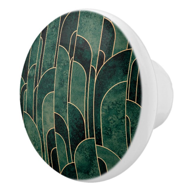 Luxurious Green and Gold Art Deco Pattern Ceramic Knob (Right)