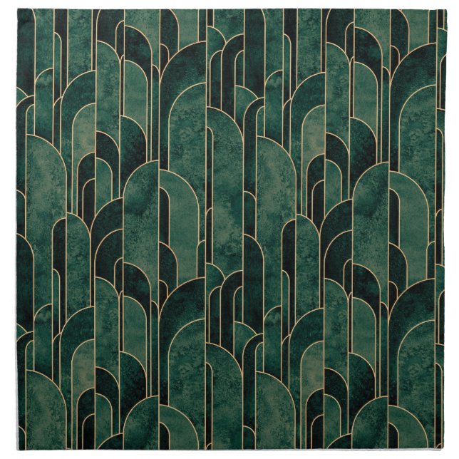 Luxurious Green and Gold Art Deco Pattern Cloth Napkin (Front)
