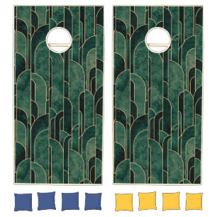 Luxurious Green and Gold Art Deco Pattern Cornhole Set
