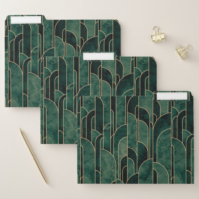 Luxurious Green and Gold Art Deco Pattern File Folder (Set)