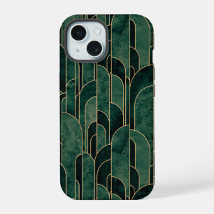 Luxurious Green and Gold Art Deco Pattern iPhone 15 Case