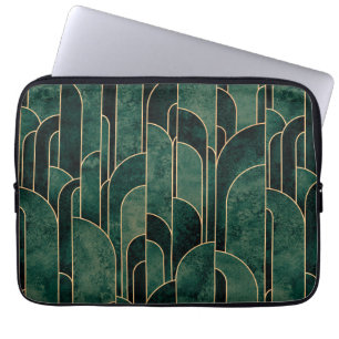 Luxurious Green and Gold Art Deco Pattern Laptop Sleeve