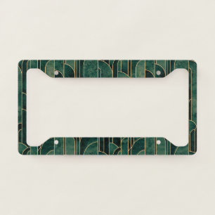Luxurious Green and Gold Art Deco Pattern License Plate Frame