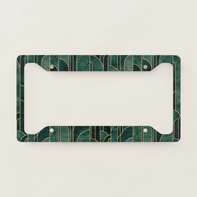 Luxurious Green and Gold Art Deco Pattern License Plate Frame (Front)