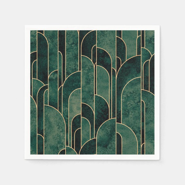 Luxurious Green and Gold Art Deco Pattern Napkins (Front)