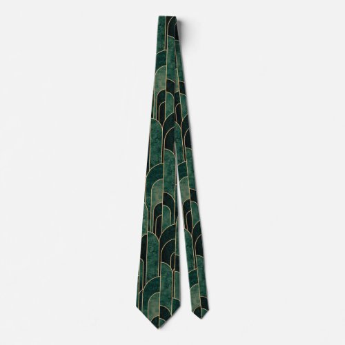 Luxurious Green and Gold Art Deco Pattern Neck Tie