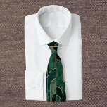 Luxurious Green and Gold Art Deco Pattern Neck Tie