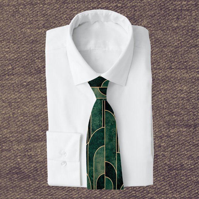Luxurious Green and Gold Art Deco Pattern Neck Tie (Creator Uploaded)