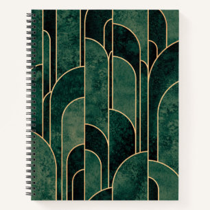 Luxurious Green and Gold Art Deco Pattern Notebook