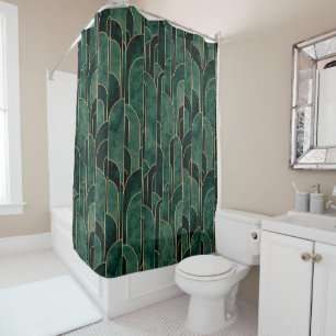 Luxurious Green and Gold Art Deco Pattern Shower Curtain