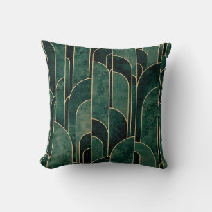 Luxurious Green and Gold Art Deco Pattern Throw Pillow