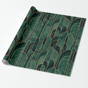 Luxurious Green and Gold Art Deco Pattern Wrapping Paper