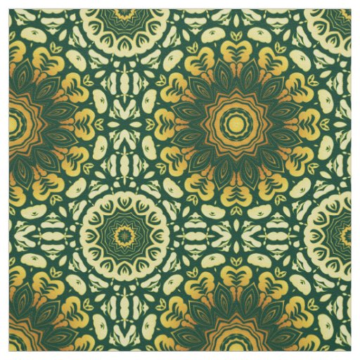 Luxurious Green and Yellow Baroque Pattern Fabric