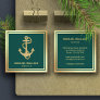 Luxurious Green Gold Foil Nautical Rope Anchor Square Business Card