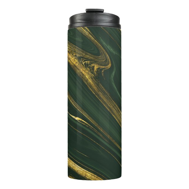 Luxurious Green Onyx: Golden Marble. Thermal Tumbler (Front)