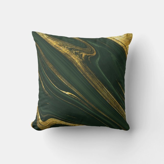 Luxurious Green Onyx: Golden Marble. Throw Pillow (Front)