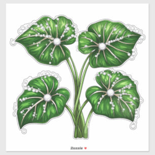 Luxurious Green Plant With Diamond-Studded Leaves Sticker