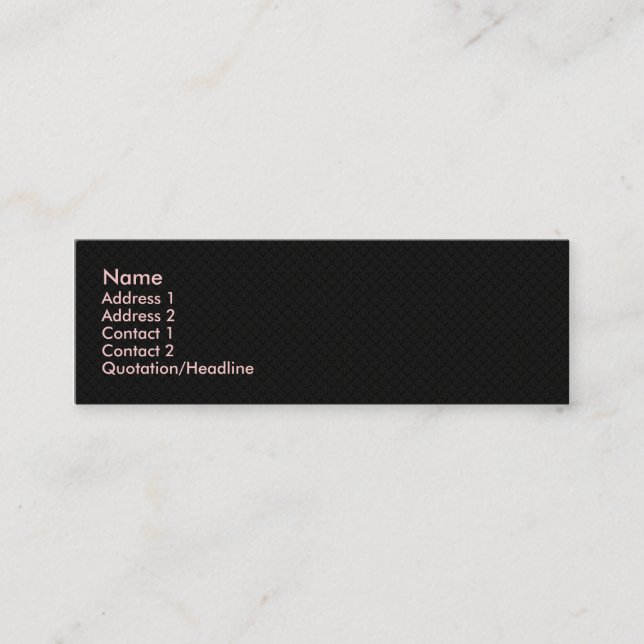 luxurious heart shape grey pattern on rough black mini business card (Front)