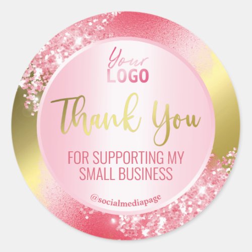 Luxurious Ink And Glitter On Gold Thank You Logo Classic Round Sticker