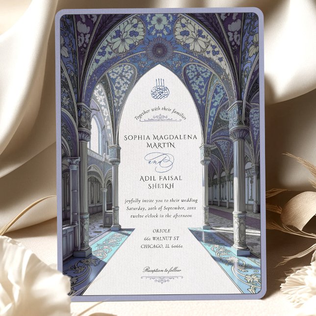 Luxurious Islamic Wedding Blue Mosque Details Invitation (Creator Uploaded)