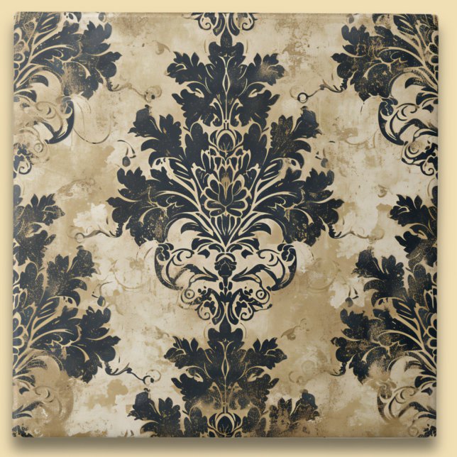 Luxurious Ivory Damask Elegant Black Beige Ceramic Tile (Creator Uploaded)