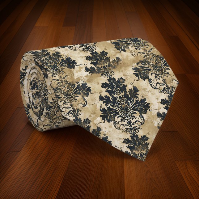 Luxurious Ivory Damask Elegant Black Beige Neck Tie (Creator Uploaded)