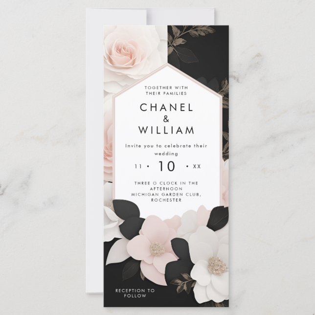 Luxurious jeweled flowers wedding invitation (Front)