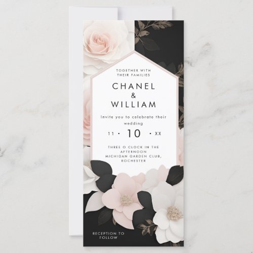 Luxurious jeweled flowers wedding invitation
