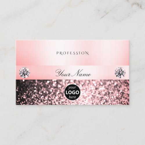 Luxurious Jewels Pink Glitter and Logo Pastel Pink Business Card