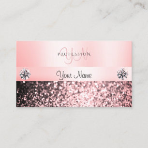 Luxurious Jewels Pink Glitter Monogram Pastel Pink Business Card