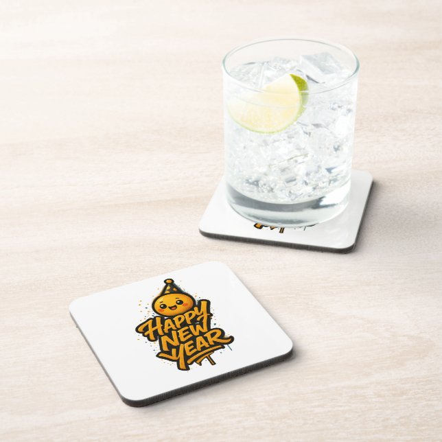 Luxurious Kawaii New Year Graffiti — Diagonal Cele Beverage Coaster (Right Side)