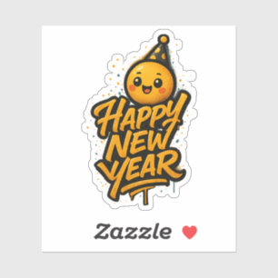 Luxurious Kawaii New Year Graffiti — Diagonal Cele Sticker